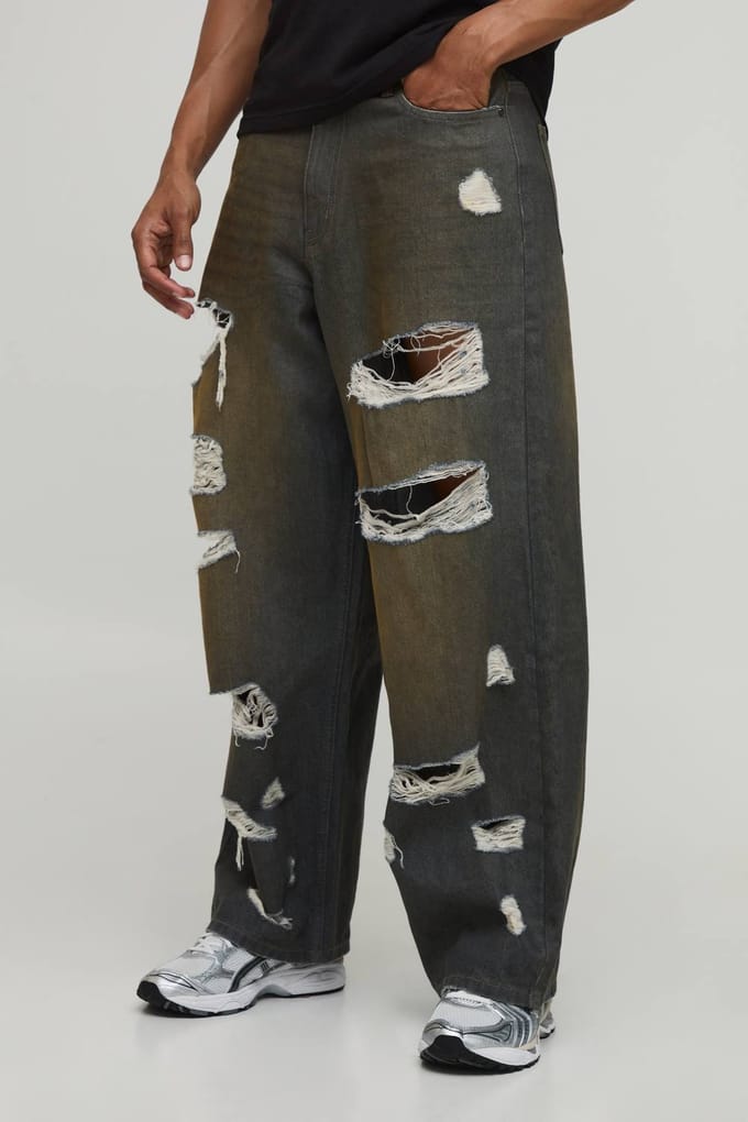 Getinte Extreem Gescheurde Baggy Fit Jeans | Grey | Size 36R