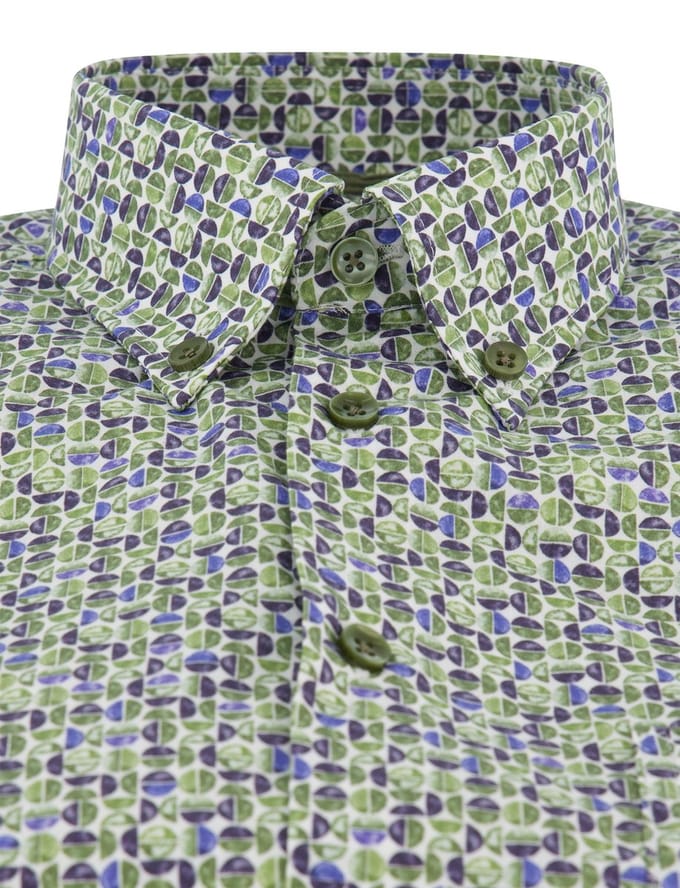 Korte mouw overhemd Ledub groen print modern fit semi-wide collar