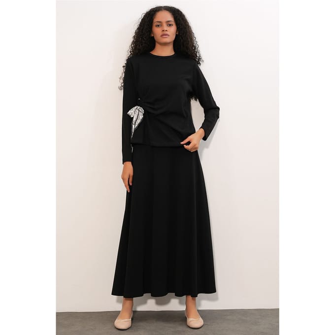 Lange Mouw Blouse en Wijde Pijpen Rok Set