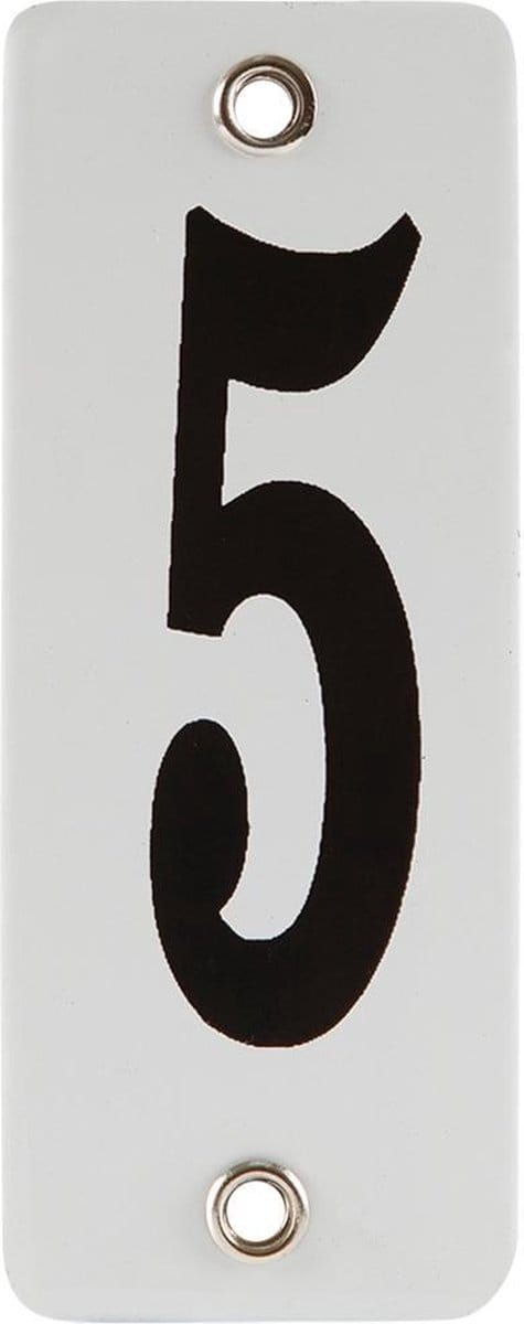 Emaille koppelbaar huisnummer wit nr. 5