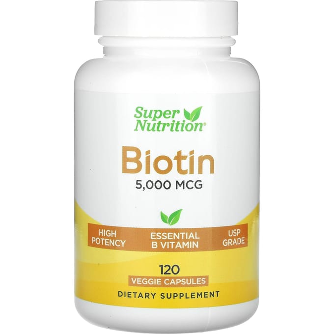 Super Nutrition, Biotine, 5 000 mcg, 120 Capsules Végétales