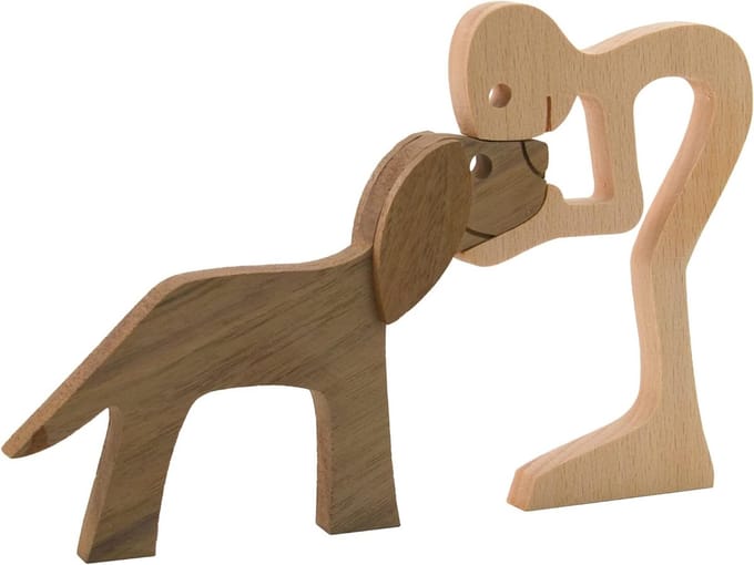 Handgesneden Houten Hond Beeldje - Decoratief Tafelblad Ornament
