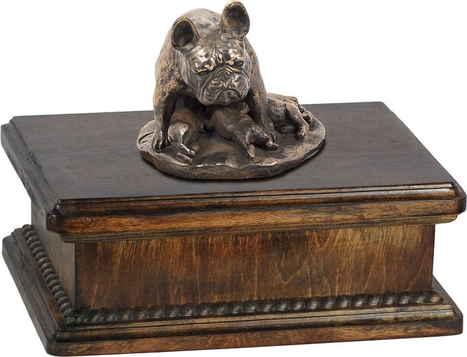 Elegante urn hond voor Franse Bulldog as met beeldje