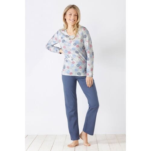 Dames pyjama grafische cirkels Hajo - Grijs - Maat - 52/54