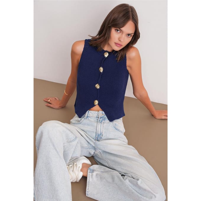 Geweven Crop Top met Knopdetails