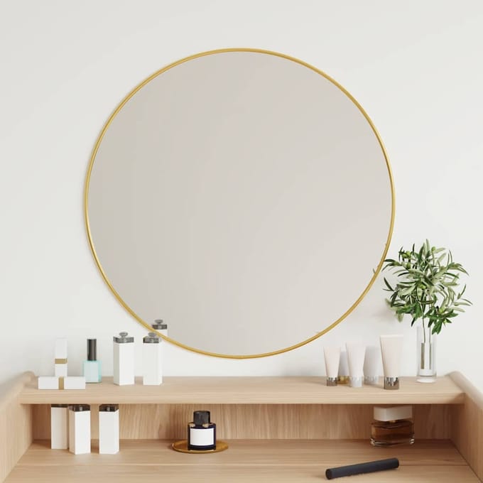 vidaXL - Wandspiegel - rond - Ø60 - cm - goudkleurig