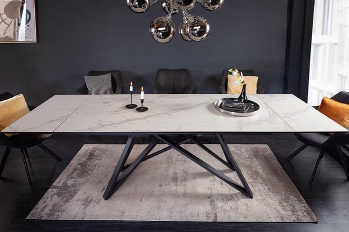 Uitschuifbare eettafel  180-220-260 cm keramiek blad in marmerlook Grijs/Wit
