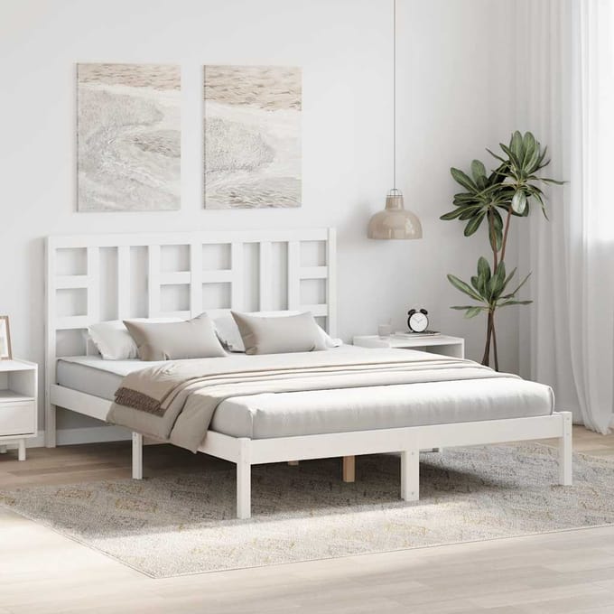 vidaXL - Bedframe - massief - hout - wit - 150x200 - cm