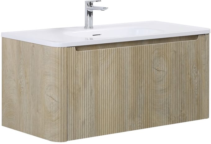 Badplaats Badkamermeubel Set Tundra 100 x 48 cm – Licht Eiken – Badmeubel met Wastafel