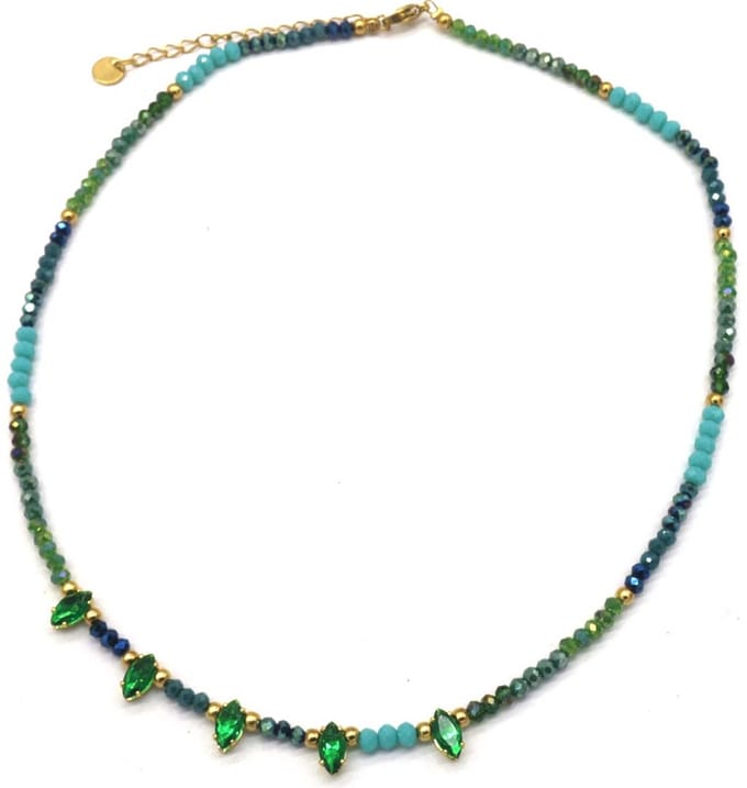 Ketting met Kralen - RVS - Lengte 43-48 cm - Blauw en Groen