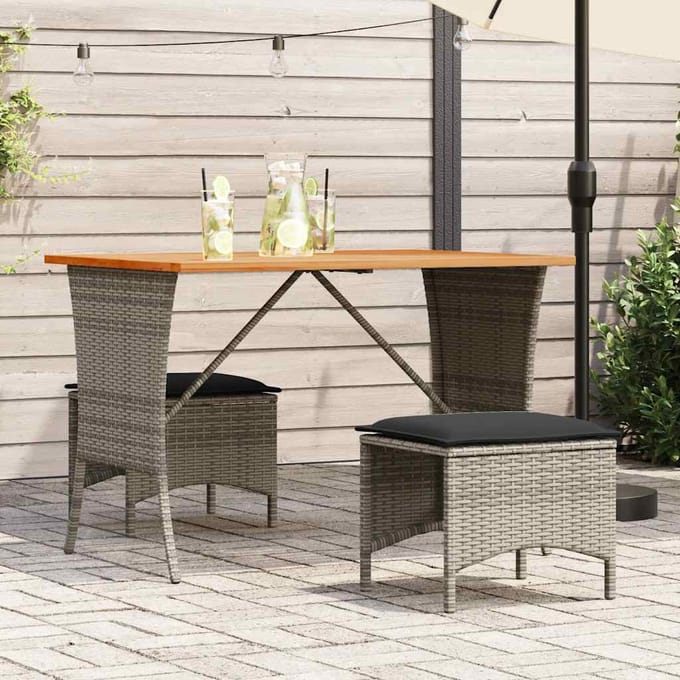 vidaXL - Tuintafel - met - acaciahouten - blad - 105x75x72 - cm - poly - rattan - grijs