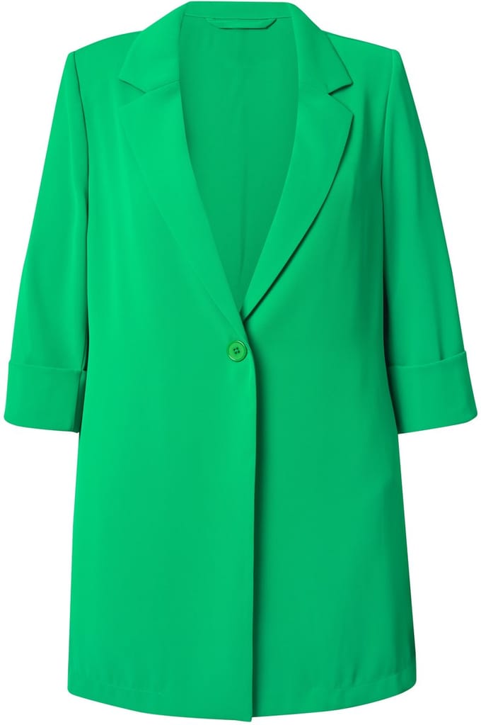 Ulla Popken - Dames - Blazer reverskraag knoopsluiting 3/4-mouwen - Natuurgroen - Maat 46+