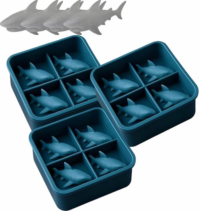 Shark Silicone Ice Molds - 3D Silicone Fun Shark Cube Maker - 4 Shark Fin Ice Cube Molds - Geschikt voor koude dranken, feesten en thuisentertainment (3 stuks)