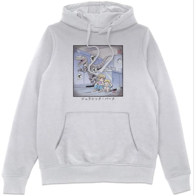 Jurassic Park Anime Raptor Scene Anime Hoodie - White - S