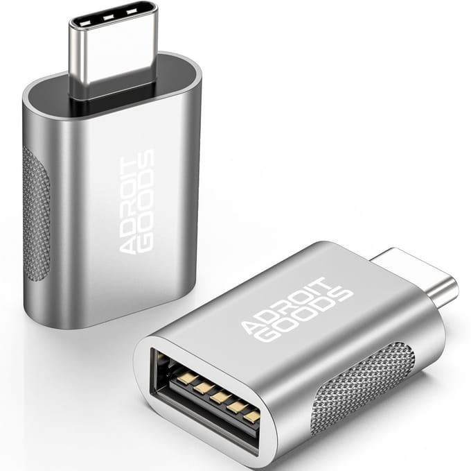 AdroitGoods 2x USB-C naar USB-A Adapter - USB 3.1 - Converter - Aluminium Silver - Siliconen Grip