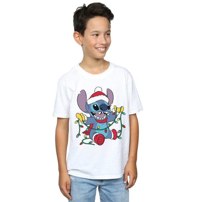 Disney Jongens Lilo en Stitch Kerstverlichting T-Shirt (Wit)