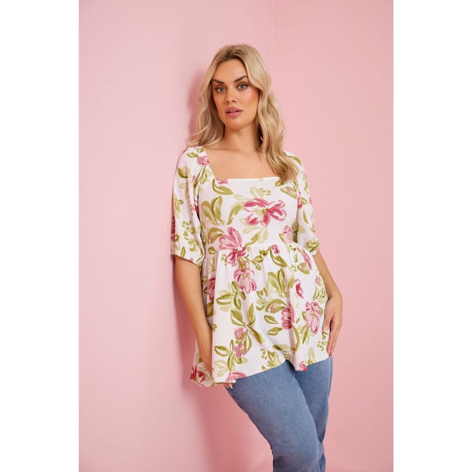 Yours Witte Peplumtop Met Bloemenprint Size 42