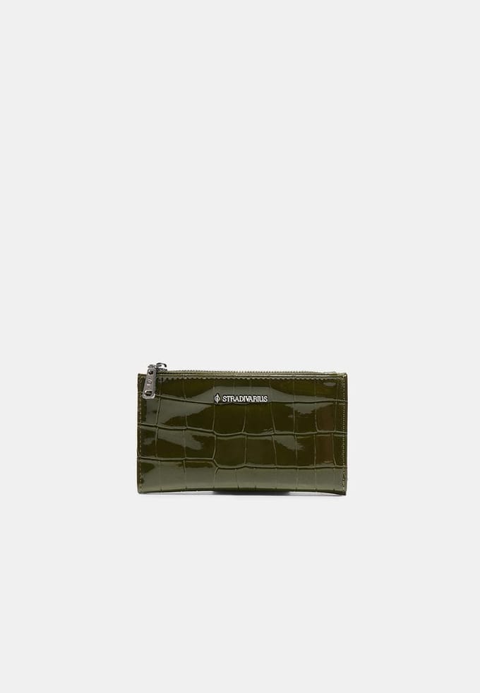 Stradivarius Basic portemonnee met rits  Kaki OS