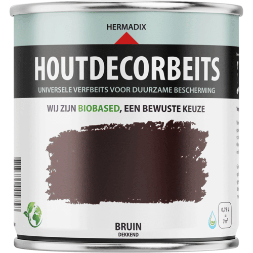Hermadix Houtdecor Verfbeits dekkend  - 0,75 liter - 610 Bruin