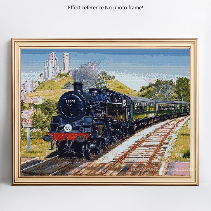 Diamantborduurwerk Trein Landschap Volle Ronde Strass Diamant Schilderen Kruissteek 50X70CM