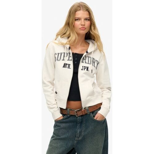 Superdry Athletic Essentials Korte Hoodie met Rits en Losse Pasvorm Wit Grootte: 44