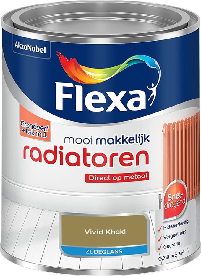 Flexa - Mooi Makkelijk Radiatoren Zijdeglans - Vivid Khaki - Mengverf - 750 Ml