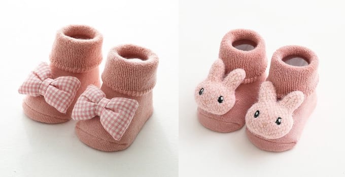2 Paar Kinder Antislip Sokken – Roze – Konijn & Strik Design – Stevig & Veilig – 1-3 Jaar – Eerste Stapjes