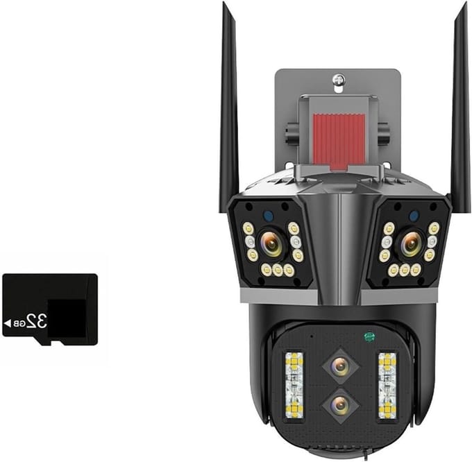 Beveiligingscamera Buiten - IP-camera PTZ-camera - Huis Beveiligen - Vier Lenzen Drie Schermen - 6K HD - Wit