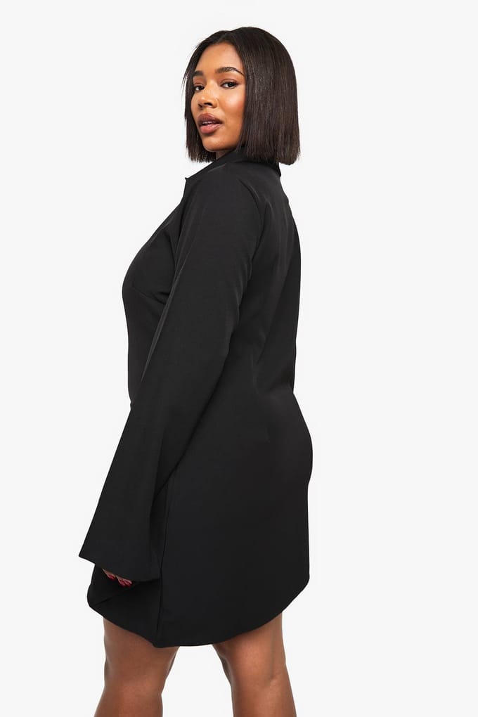 boohoo Dames Plus Shirtjurk met draperende voorkant | Zwart | Maat: 46