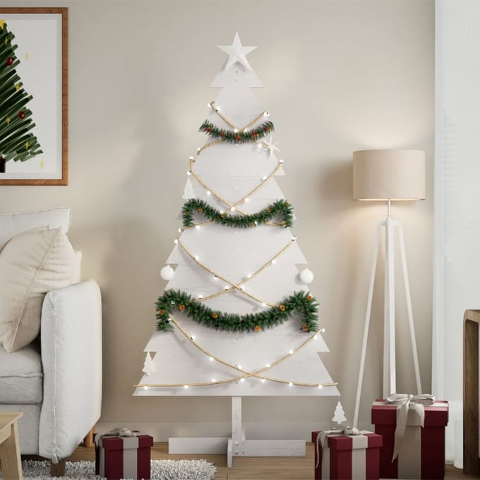 vidaXL - Kerstdecoratie - kerstboom - 150 - cm - massief - grenenhout - wit