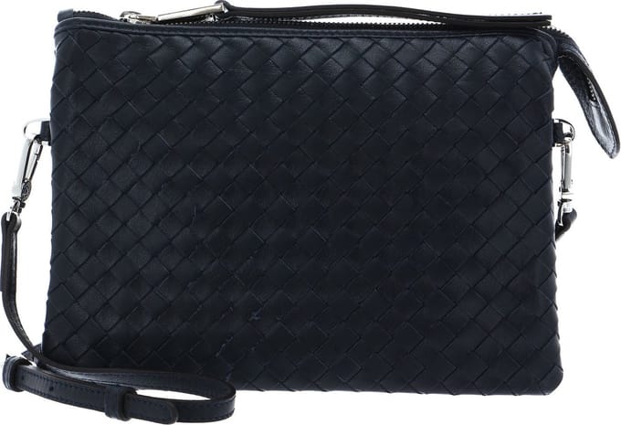 abro Leren Schoudertas Leather Piuma Weaving Crossbody Bag Threefold Navy Blauw