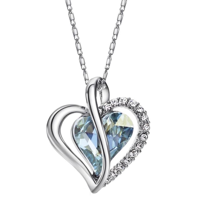 Victorious Dames Ketting – Blue Amour Kristal – Zilverkleurig/Blauw – 47cm