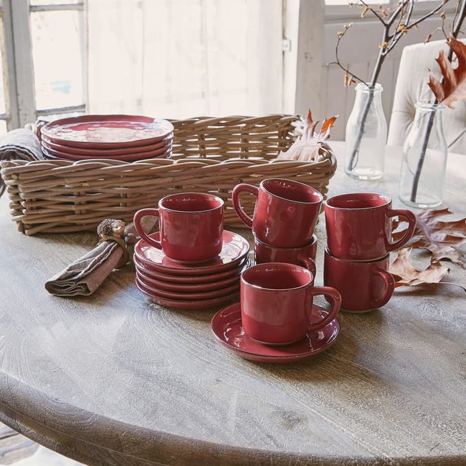 LOBERON Kopje en schoteltje set van 6 Biarré rood