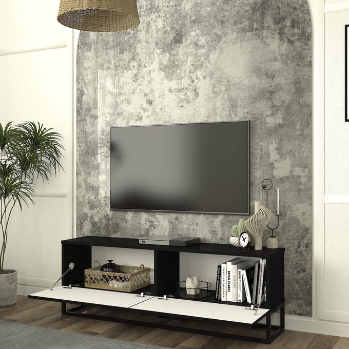 Tv-meubel Verpsboga lang frame 135x32x47 cm zwart [en.casa]