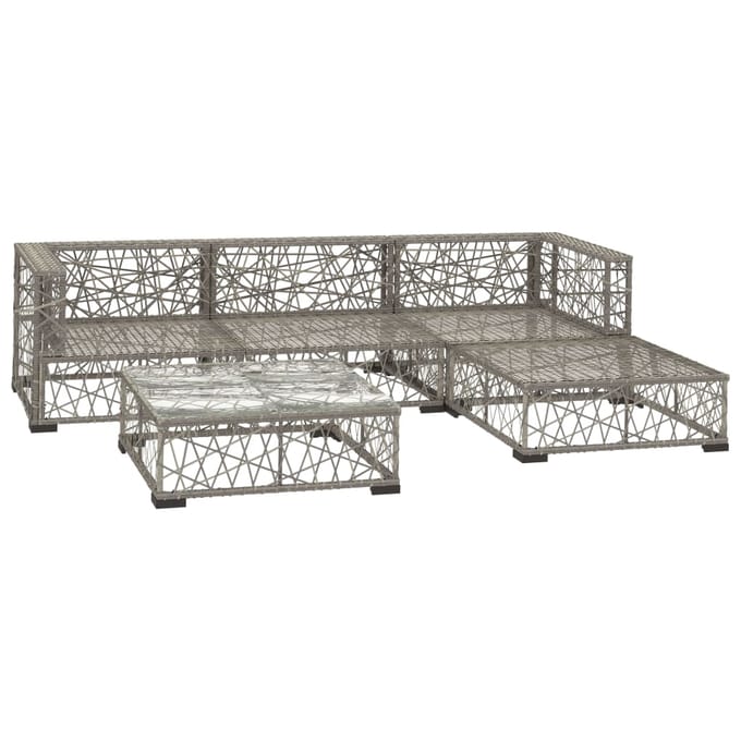 vidaXL - 5-delige - Loungeset - met - kussens - poly - rattan - grijs