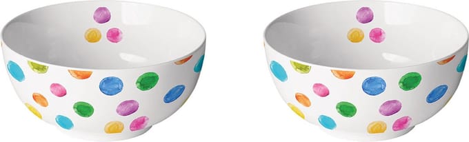 Ambiente witte kom met polka dots - gekleurde stippen set van 2 - Ø 14 - h 6,5 cm
