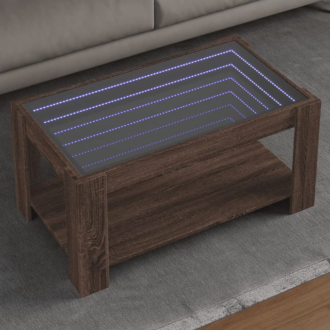 vidaXL - Salontafel - met - LED - 93x53x45 - cm - bewerkt - hout - bruin - eikenkleur