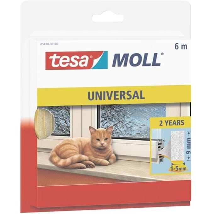tesa UNIVERSAL 05428-00100-00 Afdichtingstape tesamoll Wit (l x b) 6 m x 9 mm 1 stuk(s)