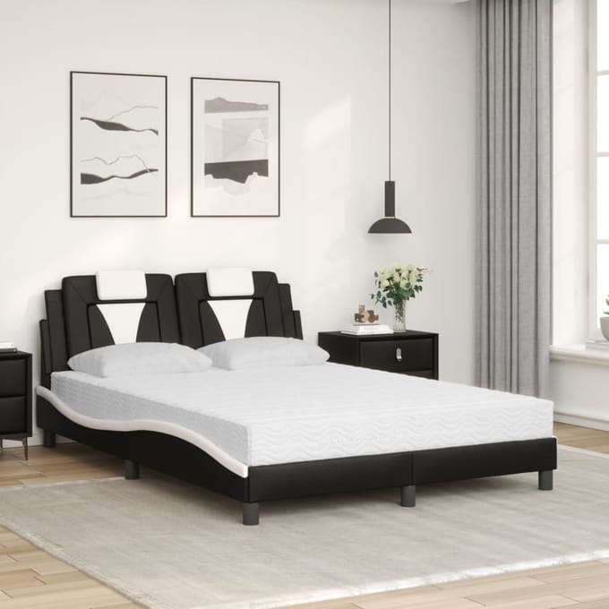 vidaXL - Bed - "Viana" - met - matras - kunstleer - zwart - en - wit - 140x190 - cm