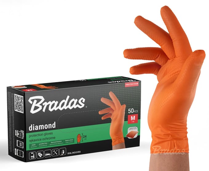 Bradas Diamond Serie - Nitrilhandschoenen - Maat M - Diamenten Textuur - Oranje