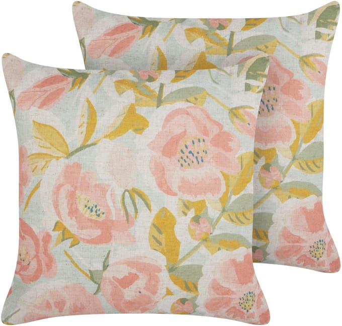 ZAHRIYE - Sierkussens set van 2 - Roze/Blauw - 45 x 45 cm - Polyester
