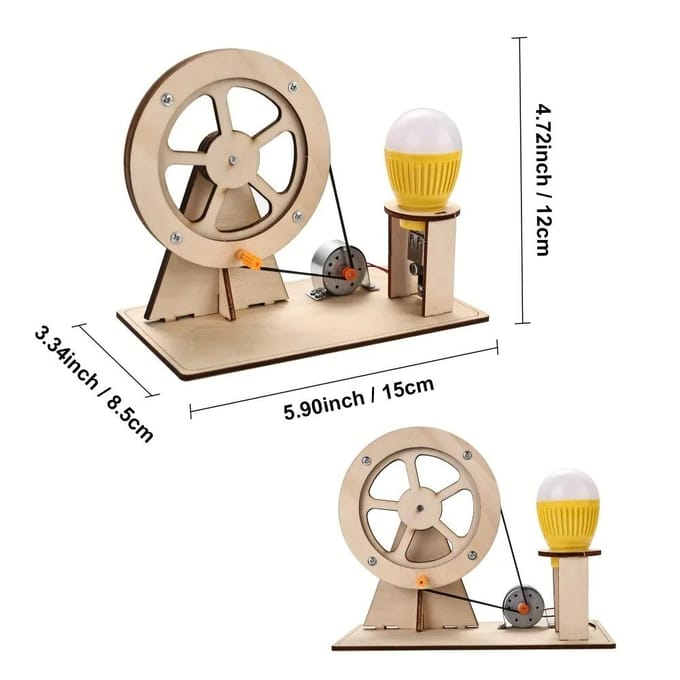 Mini Doe-het-zelf Handzwengel Generator Kit STEM Wetenschaps Speelgoed voor Kinderen Educatief Leerproject met Gloeilamp Experiment beige
