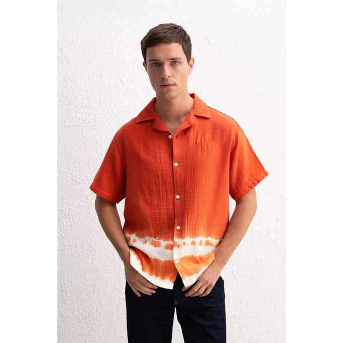 Tie-Dye Korte Mouw Shirt met Knopsluiting