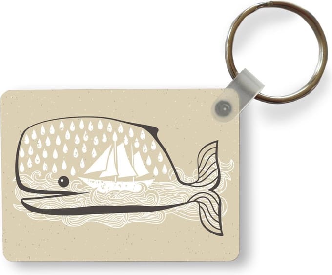 Sleutelhanger - Illustratie van een walvis met versiering - Uitdeelcadeautjes - Plastic