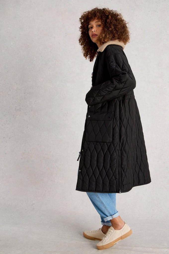 White Stuff Nolan Quilted Coat Pure Black Taglia: 6 REGULAR | Giacche invernali Outlet | Donna | Nero