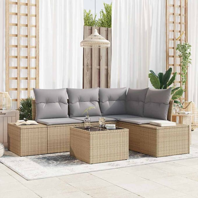 vidaXL Tuin Sofa Set 5 st Beige poly rattan