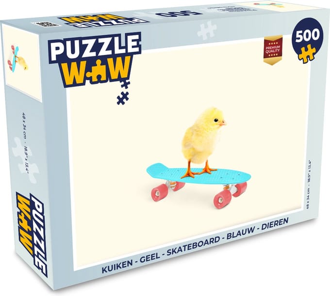 Puzzel Kuiken - Geel - Skateboard - Blauw - Dieren - Legpuzzel - Puzzel 500 stukjes