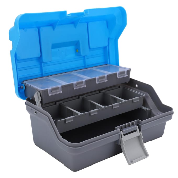 Visuitrusting Doos Draagbare ABS Drie Laags Visgerei Opbergdoos met Ergonomisch Handvat blue