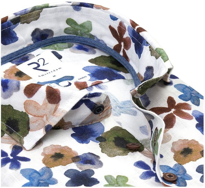 R2 Overhemd Linnen Bloemenprint Multicolor - Maat XXL - Heren