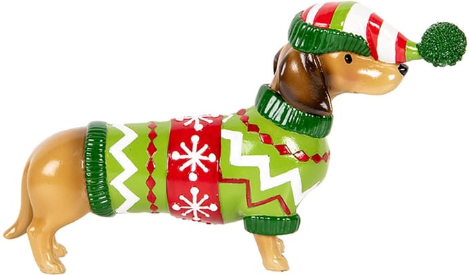 Clayre & Eef Kerstdecoratie Beeld Hond Teckel 24x5x14 cm Bruin Kunststof
